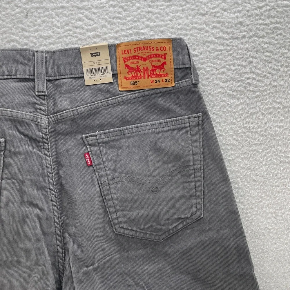 Levi's Pants Men's 34x32 Gray 505 Corduroy Pinwale Regular Fit Straight Preppy